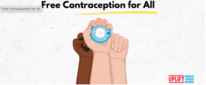 graphic with hands holding contraception bills and text "Free Contraception for All" 